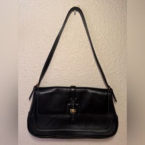 Elegant Black Leather Shoulder Bag with Gold Accent